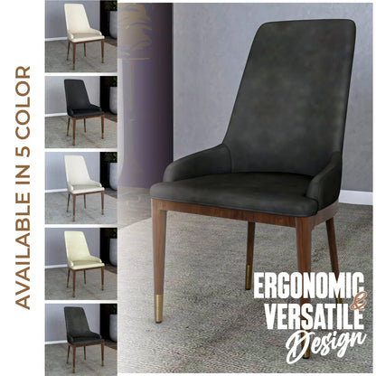 Viva Dining Side Chair Upholstered in Leather with Brown Rubberwood Legs - Elax Furniture
