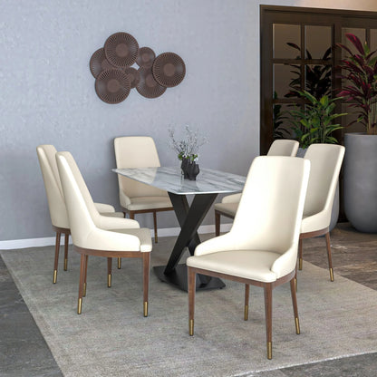 Viva Dining Side Chair Upholstered in Leather with Brown Rubberwood Legs - Elax Furniture