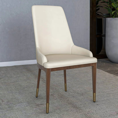 Viva Dining Side Chair Upholstered in Leather with Brown Rubberwood Legs - Elax Furniture