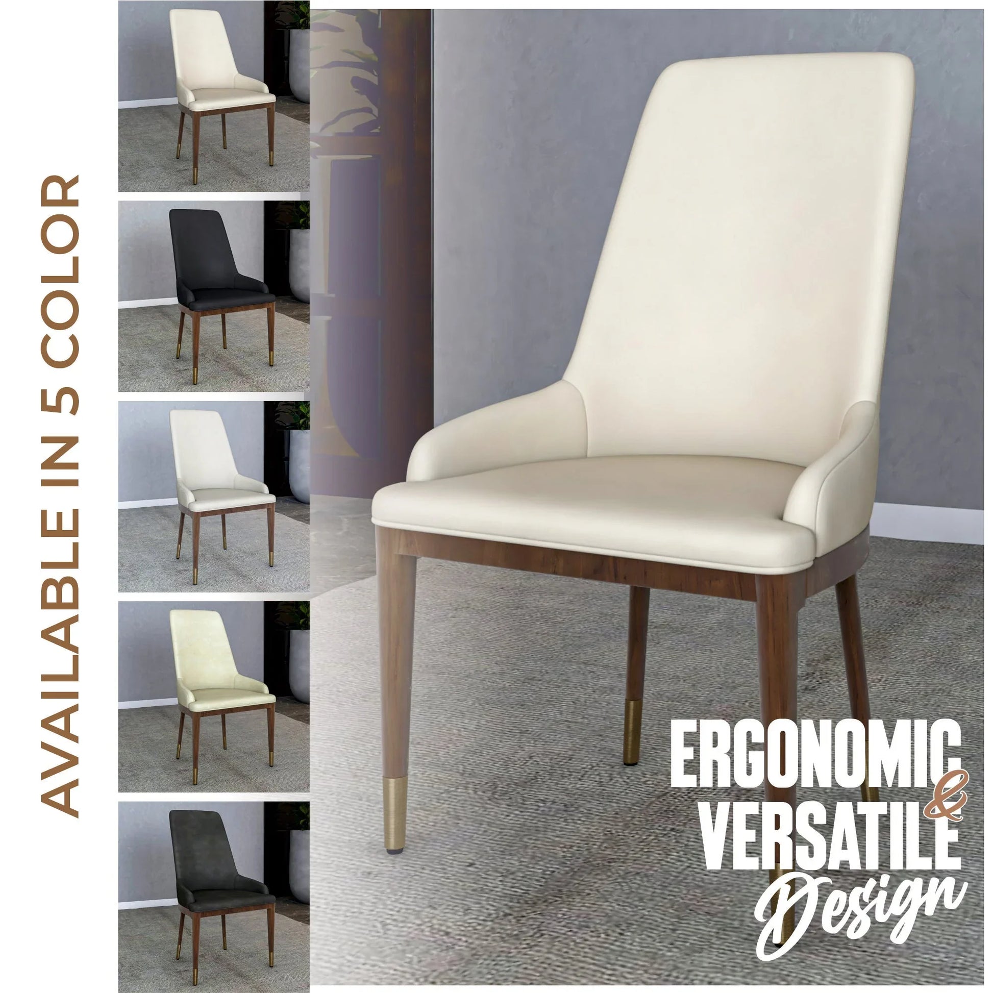 Viva Dining Side Chair Upholstered in Leather with Brown Rubberwood Legs - Elax Furniture