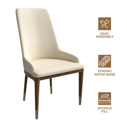 Viva Dining Side Chair Upholstered in Leather with Brown Rubberwood Legs - Elax Furniture