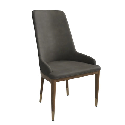 Viva Dining Side Chair Upholstered in Leather with Brown Rubberwood Legs - Elax Furniture
