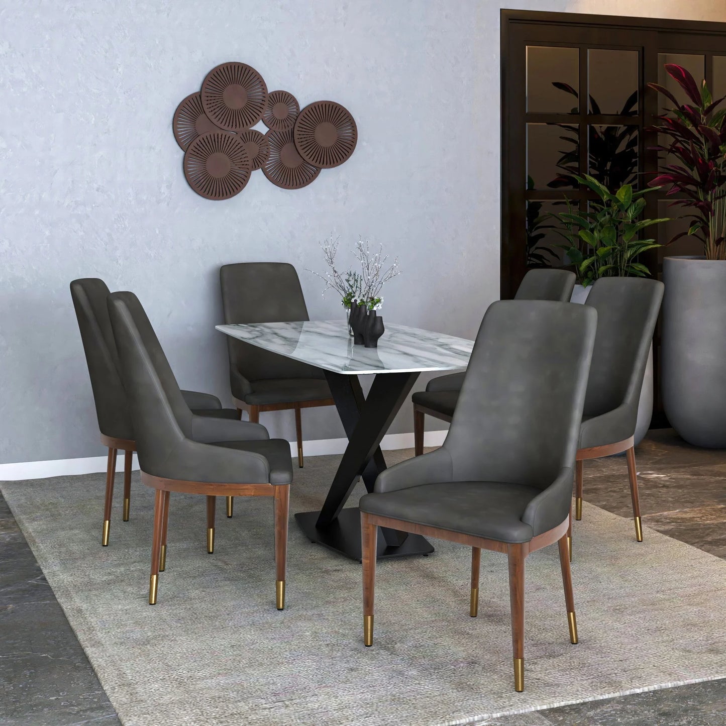 Viva Dining Side Chair Upholstered in Leather with Brown Rubberwood Legs - Elax Furniture