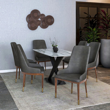 Viva Dining Side Chair Upholstered in Leather with Brown Rubberwood Legs - Elax Furniture
