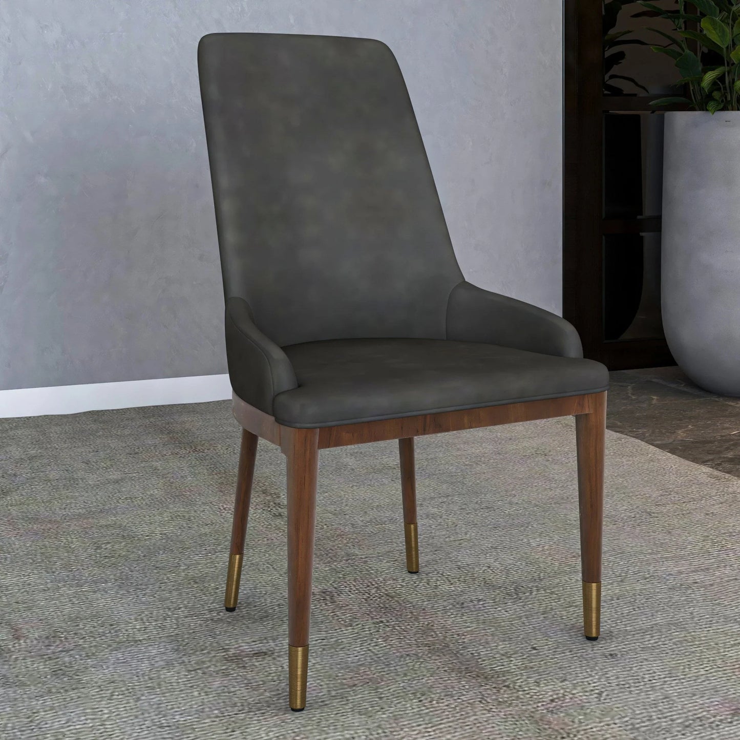 Viva Dining Side Chair Upholstered in Leather with Brown Rubberwood Legs - Elax Furniture