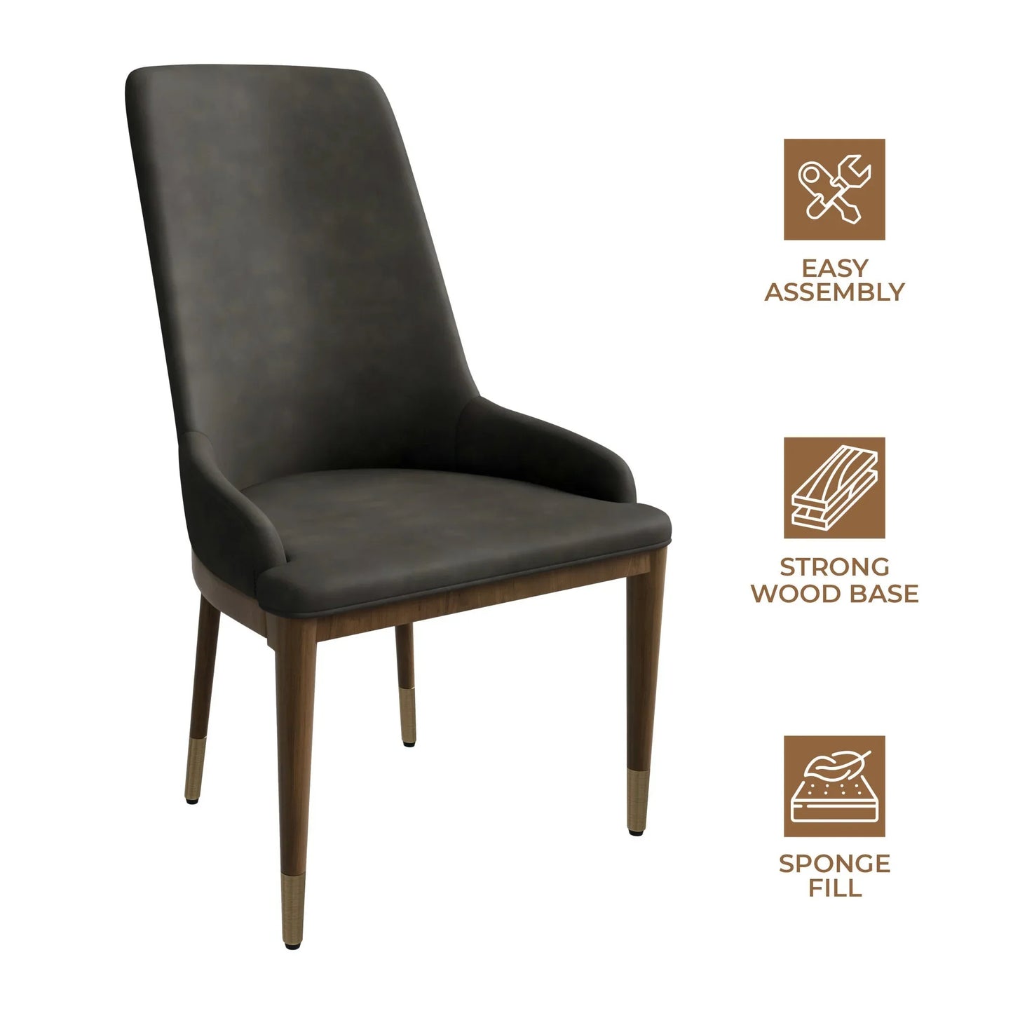 Viva Dining Side Chair Upholstered in Leather with Brown Rubberwood Legs - Elax Furniture