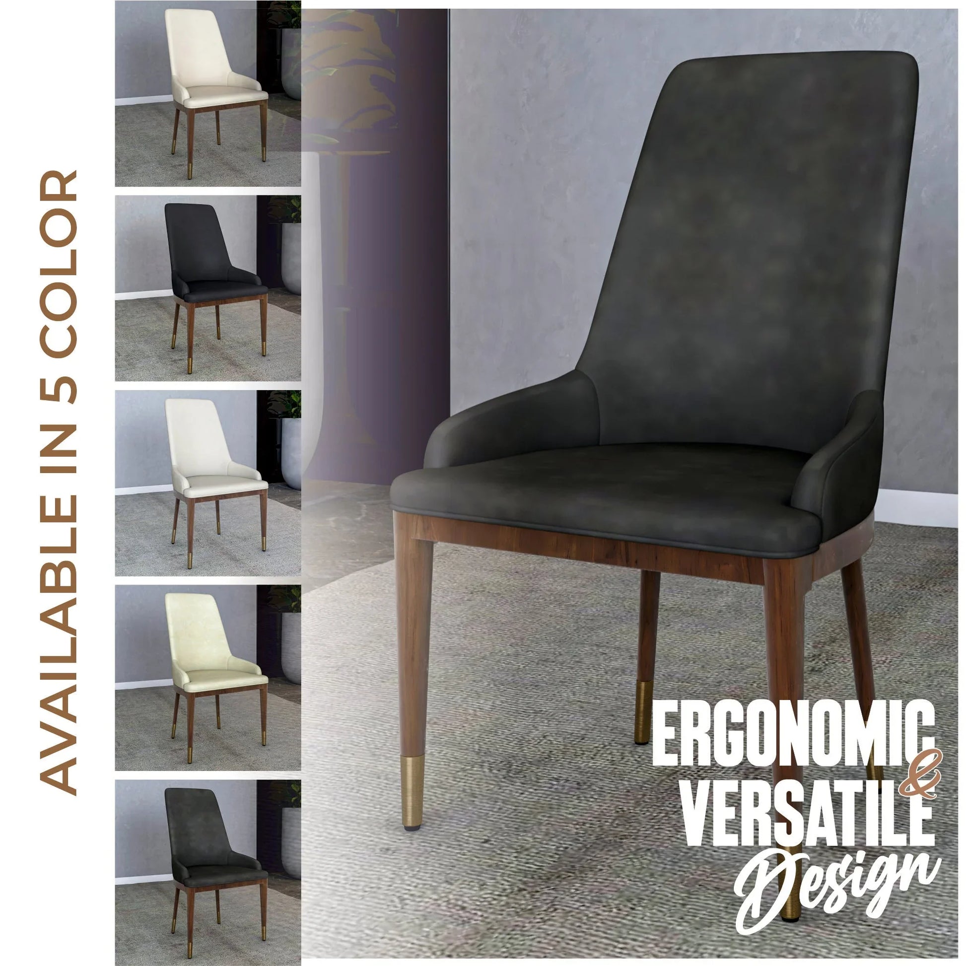 Viva Dining Side Chair Upholstered in Leather with Brown Rubberwood Legs - Elax Furniture