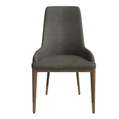Viva Dining Side Chair Upholstered in Leather with Brown Rubberwood Legs - Elax Furniture