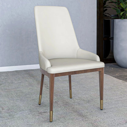 Viva Dining Side Chair Upholstered in Leather with Brown Rubberwood Legs - Elax Furniture
