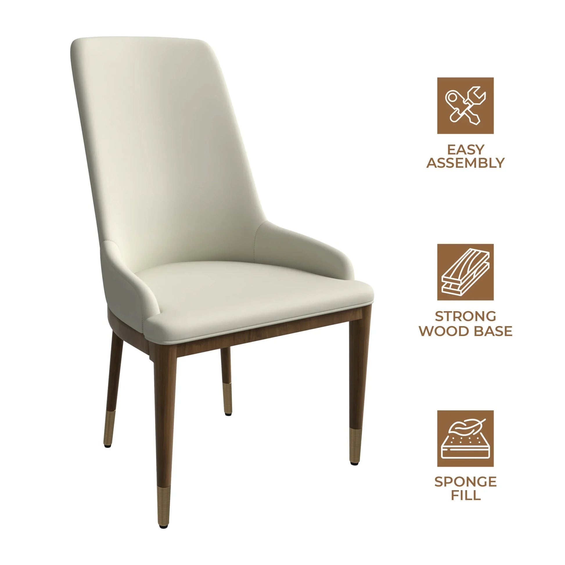 Viva Dining Side Chair Upholstered in Leather with Brown Rubberwood Legs - Elax Furniture