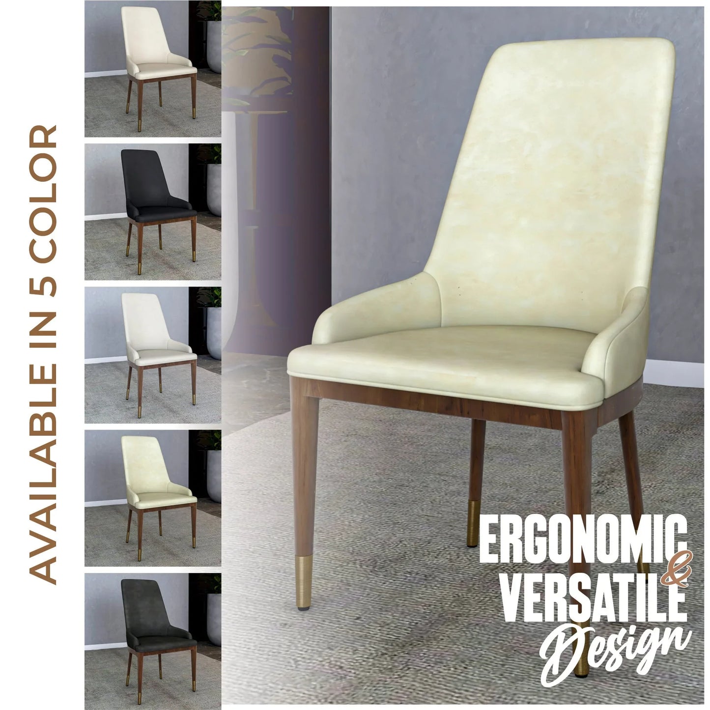 Viva Dining Side Chair Upholstered in Leather with Brown Rubberwood Legs - Elax Furniture