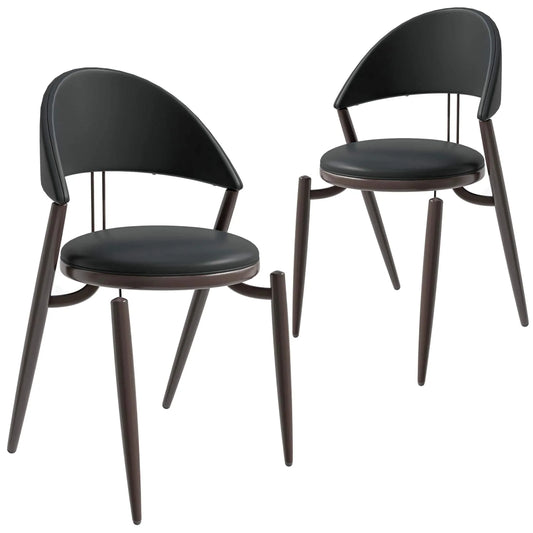 Venice Dining Chair Upholstered Leather in Iron With an Open Curved Back Design Set of 2 - Elax Furniture