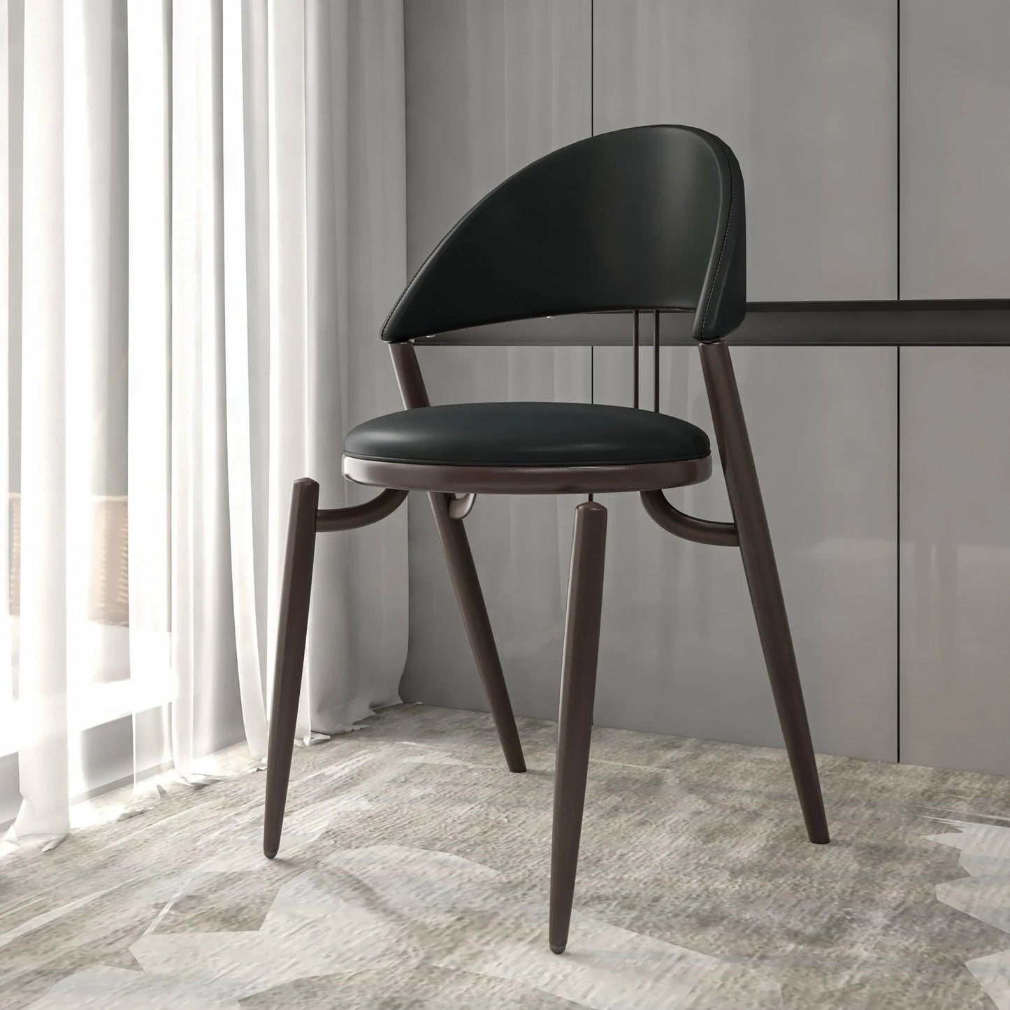 Venice Dining Chair Upholstered Leather in Iron With an Open Curved Back Design - Elax Furniture