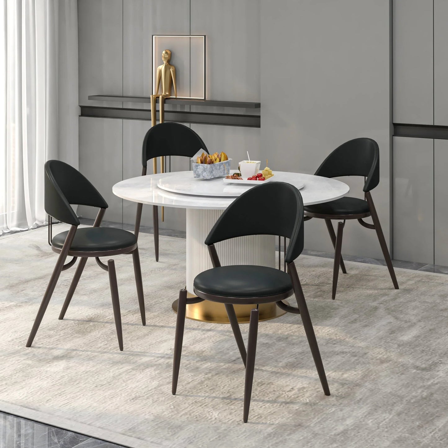 Venice Dining Chair Upholstered Leather in Iron With an Open Curved Back Design - Elax Furniture