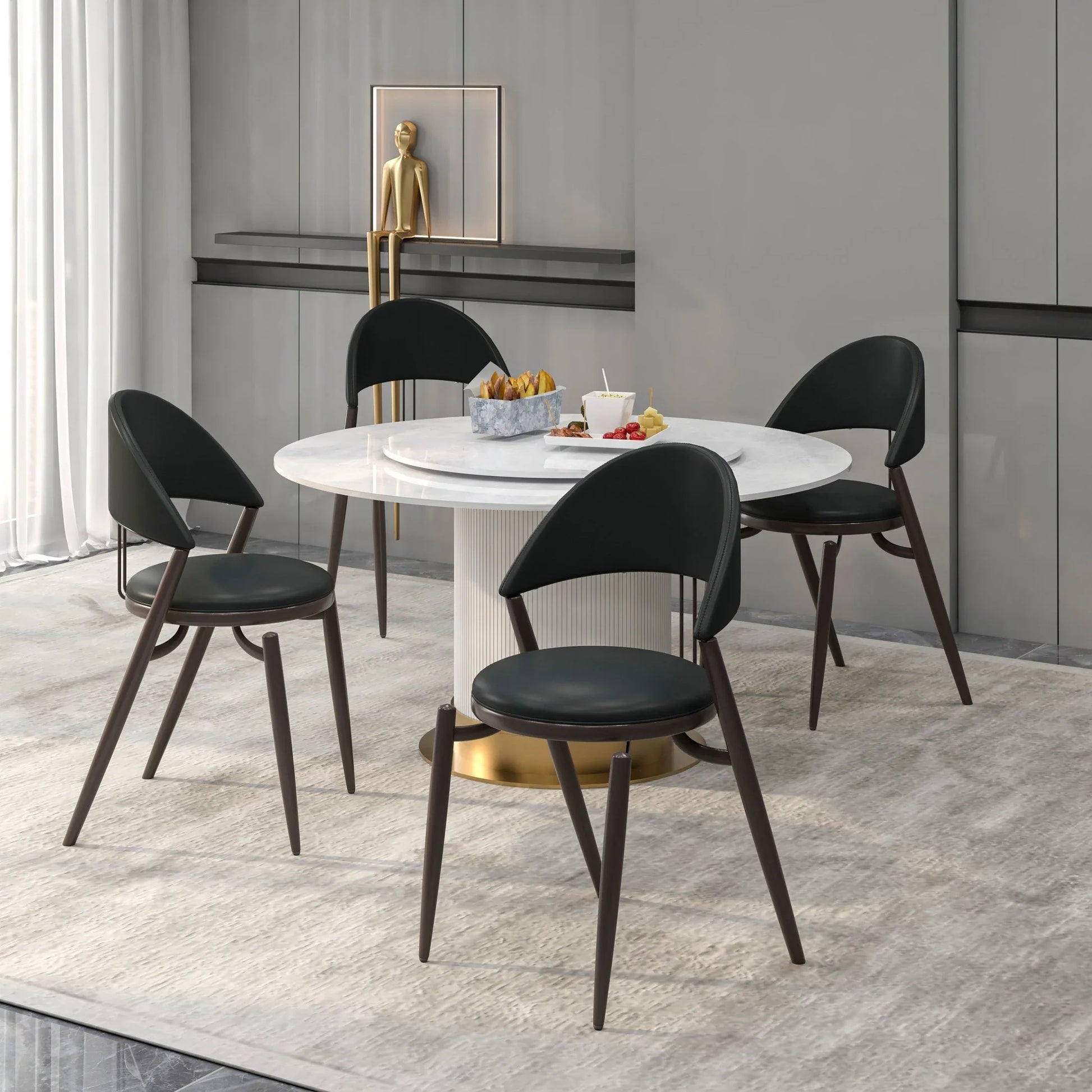 Venice Dining Chair Upholstered Leather in Iron With an Open Curved Back Design - Elax Furniture