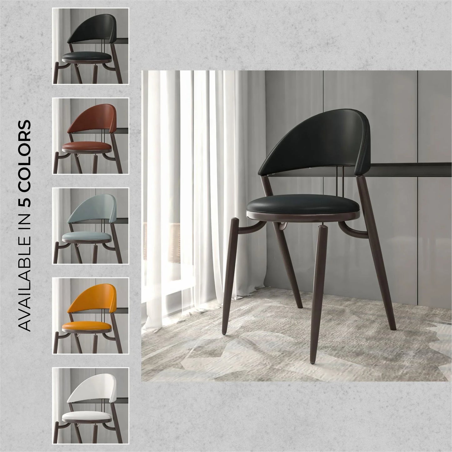 Venice Dining Chair Upholstered Leather in Iron With an Open Curved Back Design - Elax Furniture