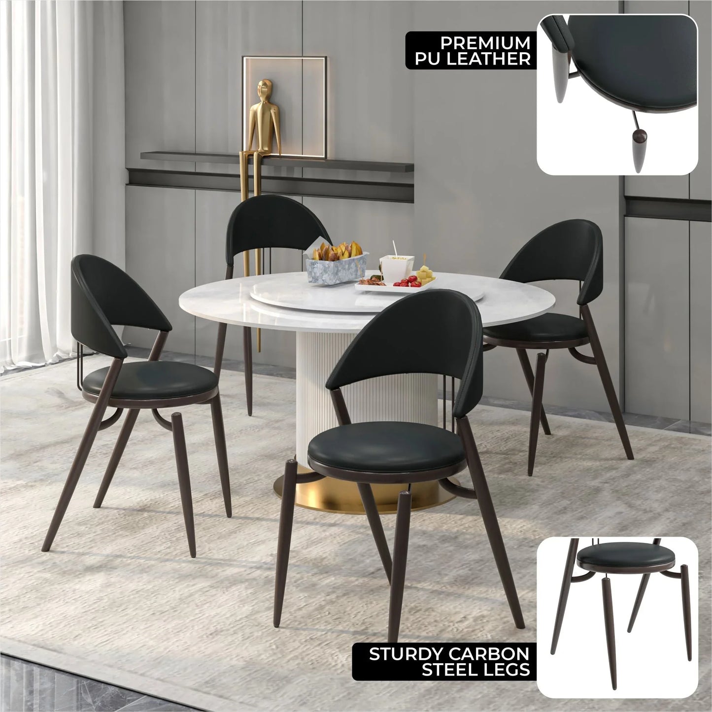 Venice Dining Chair Upholstered Leather in Iron With an Open Curved Back Design - Elax Furniture