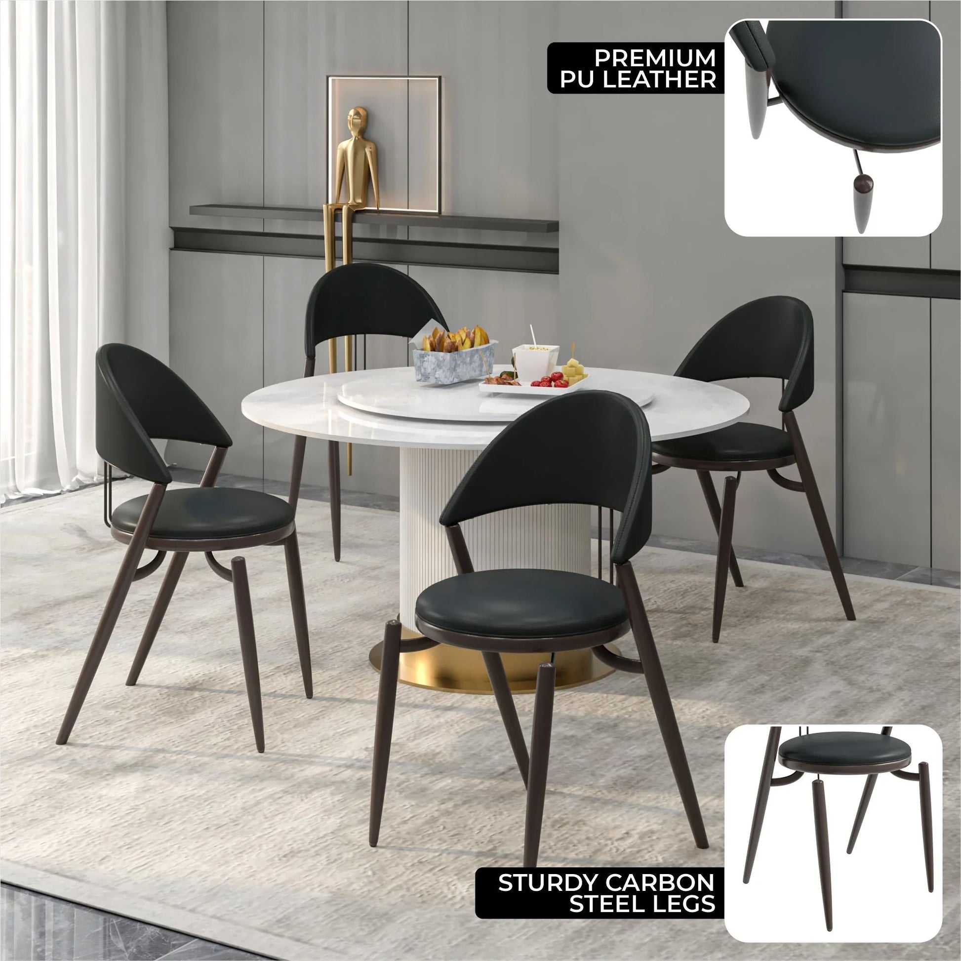 Venice Dining Chair Upholstered Leather in Iron With an Open Curved Back Design - Elax Furniture