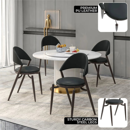 Venice Dining Chair Upholstered Leather in Iron With an Open Curved Back Design - Elax Furniture