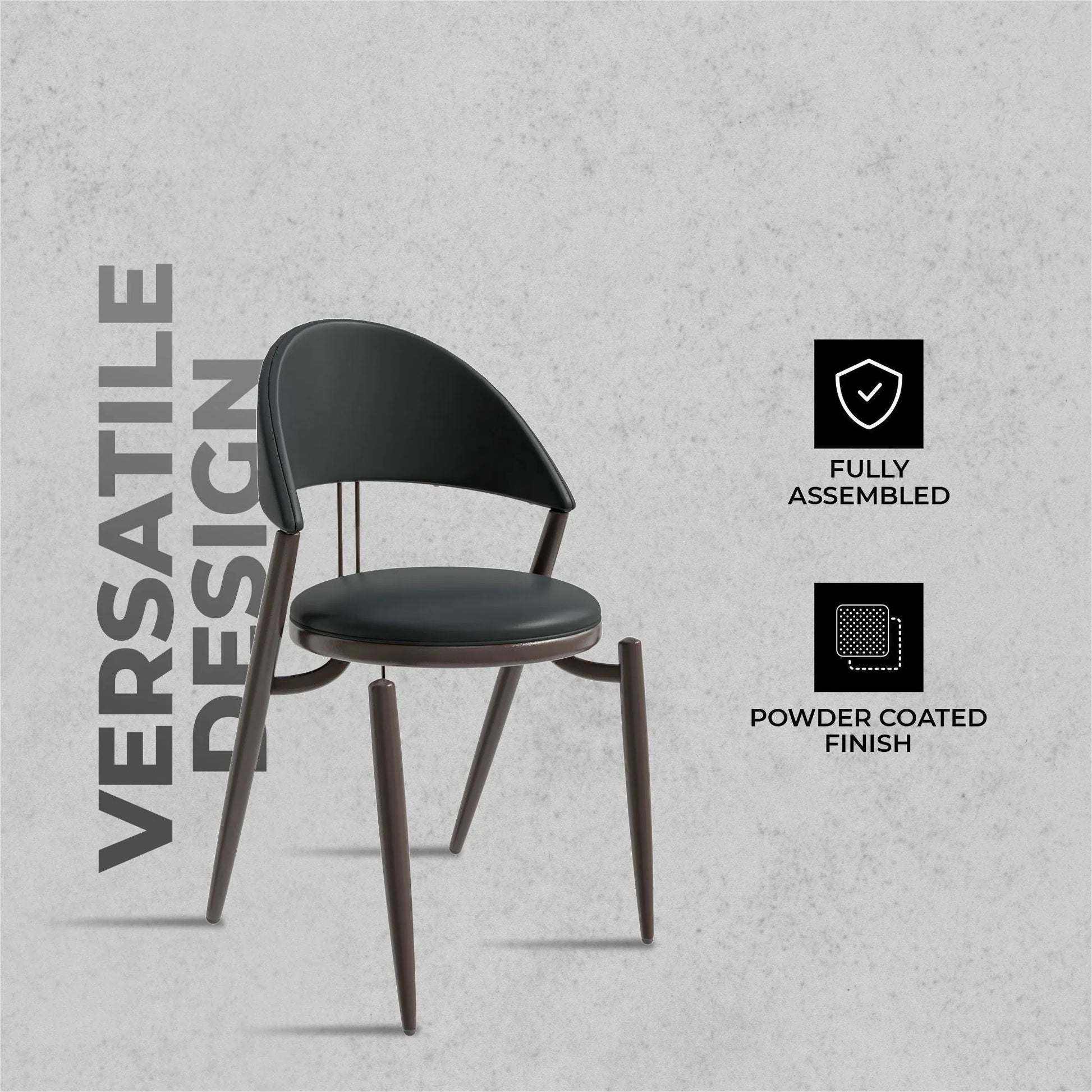 Venice Dining Chair Upholstered Leather in Iron With an Open Curved Back Design - Elax Furniture