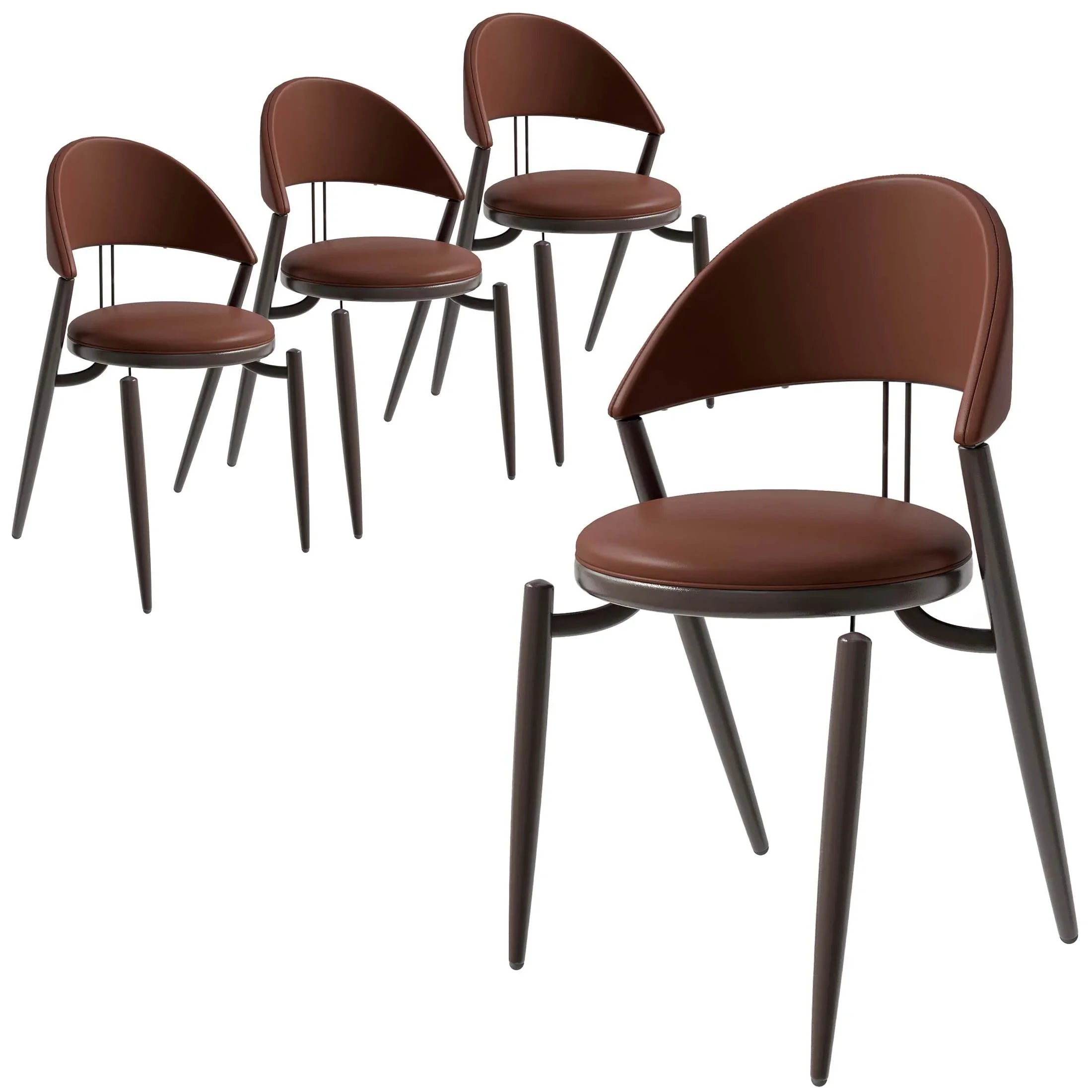 Venice Dining Chair Upholstered Leather in Iron With an Open Curved Back Design Set of 4 - Elax Furniture