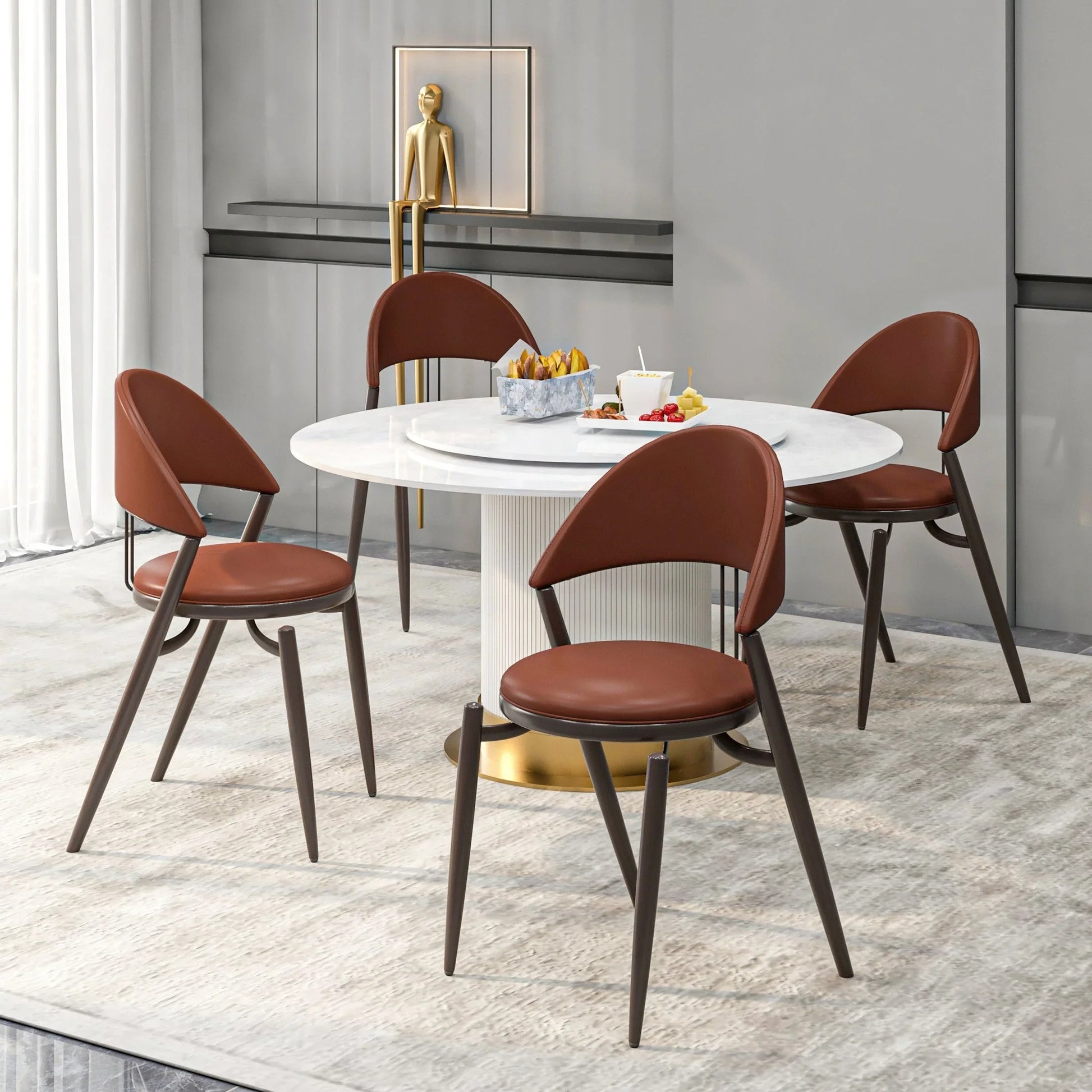 Venice Dining Chair Upholstered Leather in Iron With an Open Curved Back Design - Elax Furniture