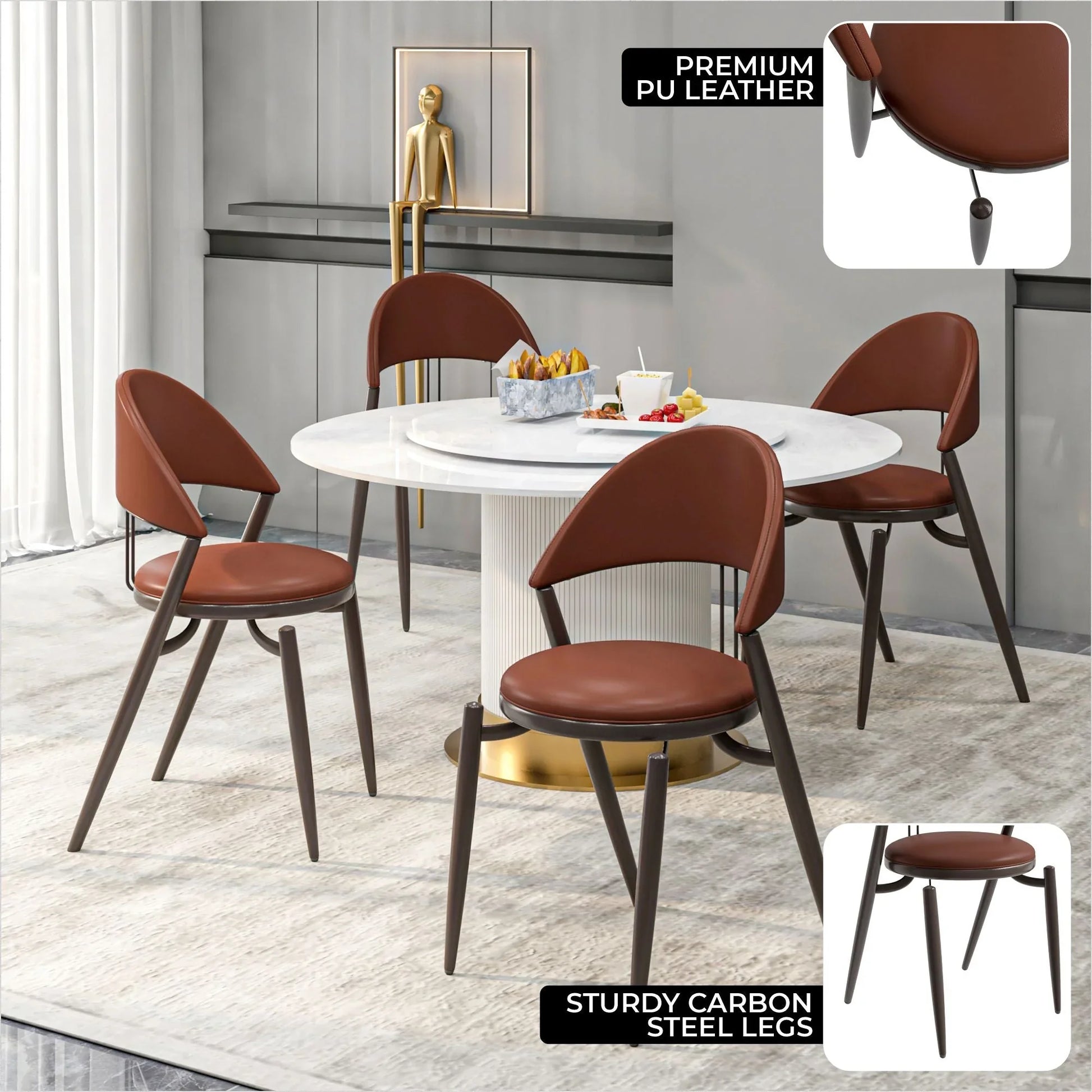 Venice Dining Chair Upholstered Leather in Iron With an Open Curved Back Design - Elax Furniture