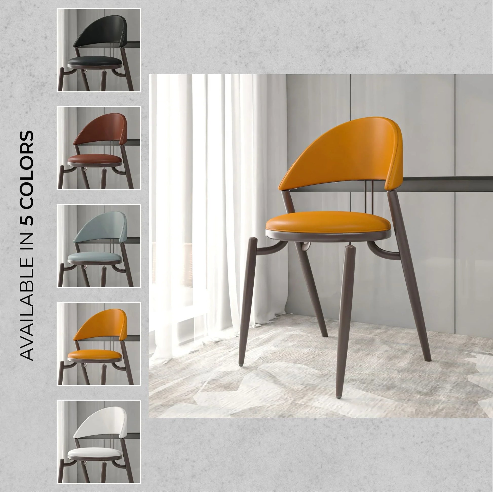 Venice Dining Chair Upholstered Leather in Iron With an Open Curved Back Design - Elax Furniture
