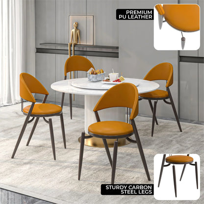 Venice Dining Chair Upholstered Leather in Iron With an Open Curved Back Design - Elax Furniture