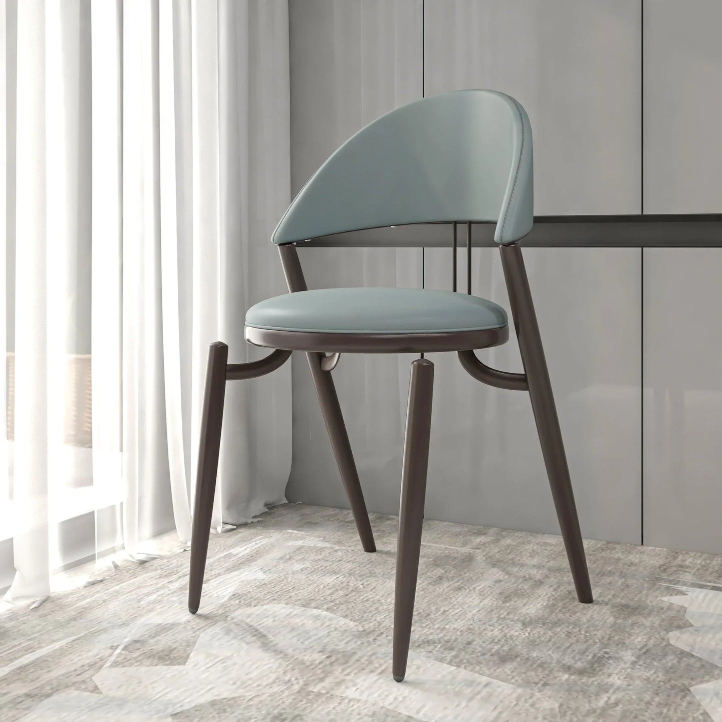 Venice Dining Chair Upholstered Leather in Iron With an Open Curved Back Design - Elax Furniture