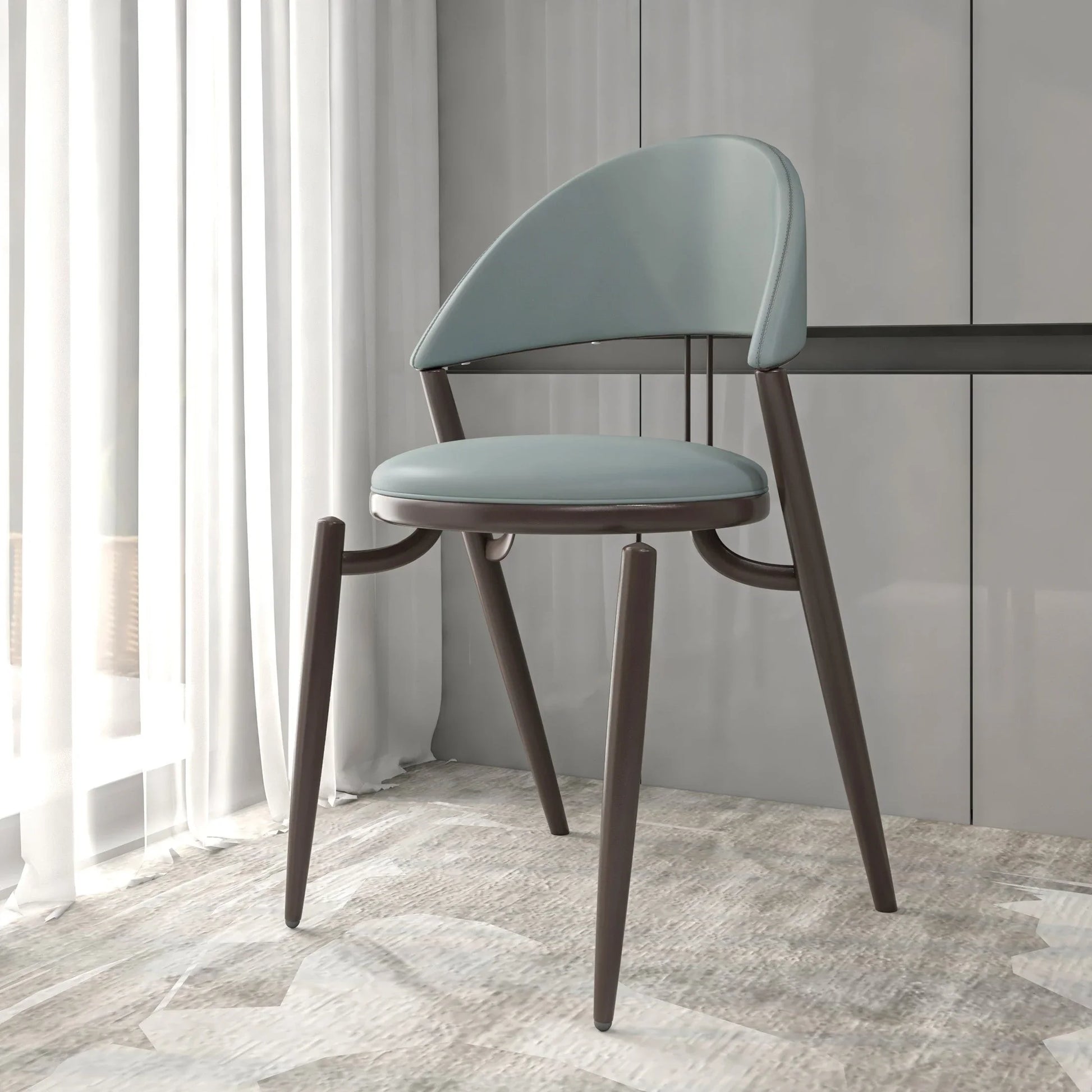 Venice Dining Chair Upholstered Leather in Iron With an Open Curved Back Design - Elax Furniture
