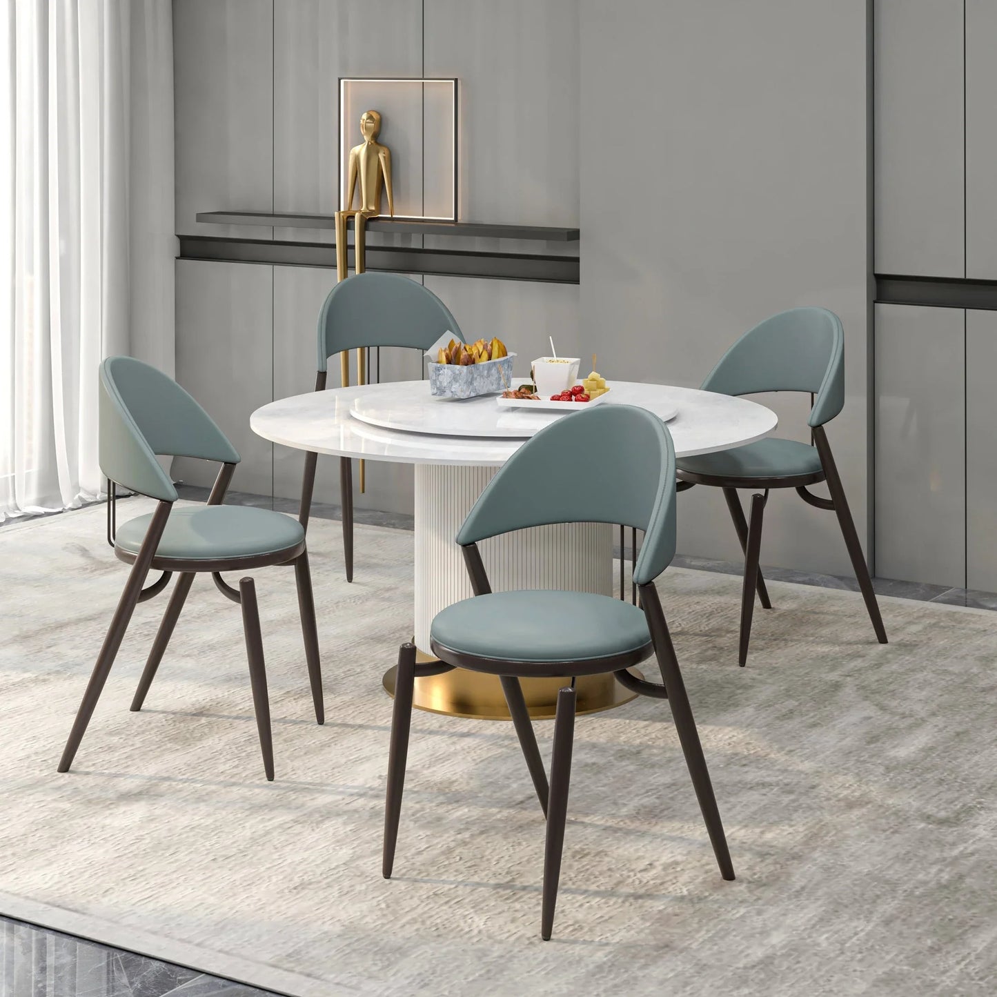 Venice Dining Chair Upholstered Leather in Iron With an Open Curved Back Design - Elax Furniture