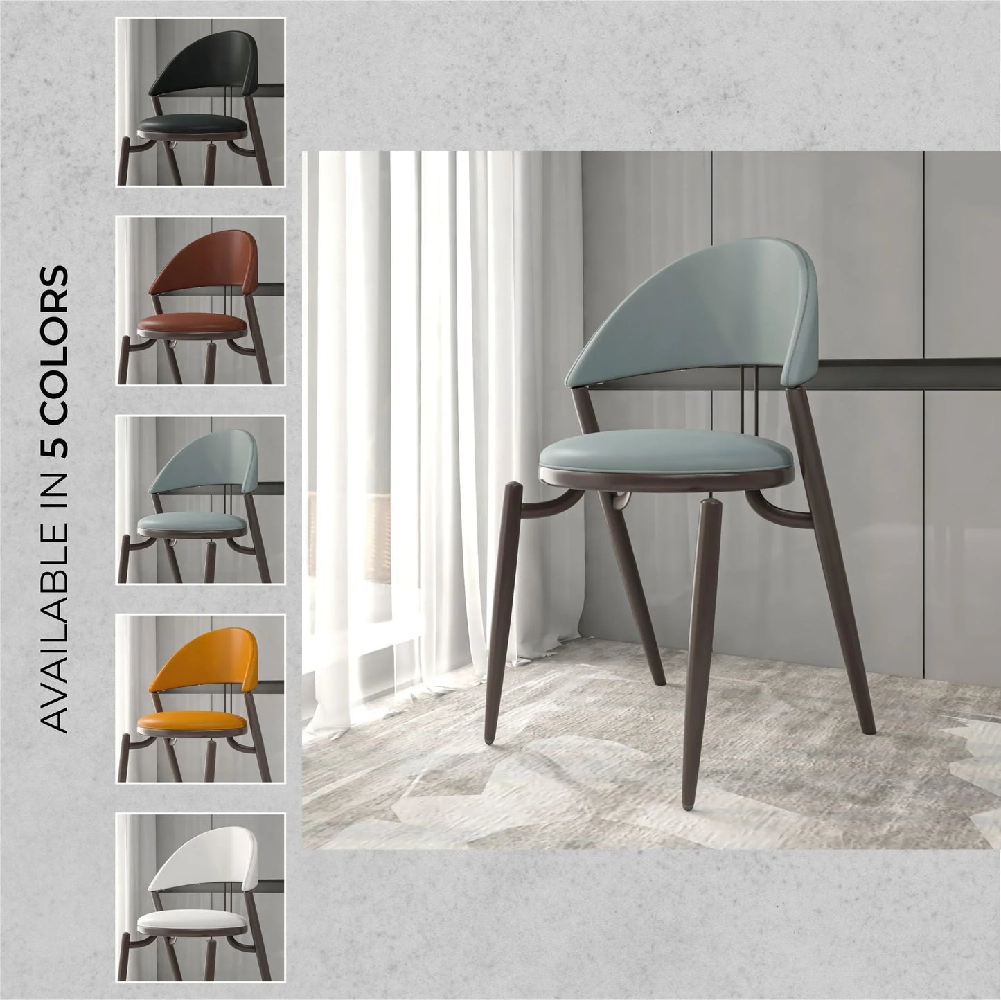 Venice Dining Chair Upholstered Leather in Iron With an Open Curved Back Design - Elax Furniture