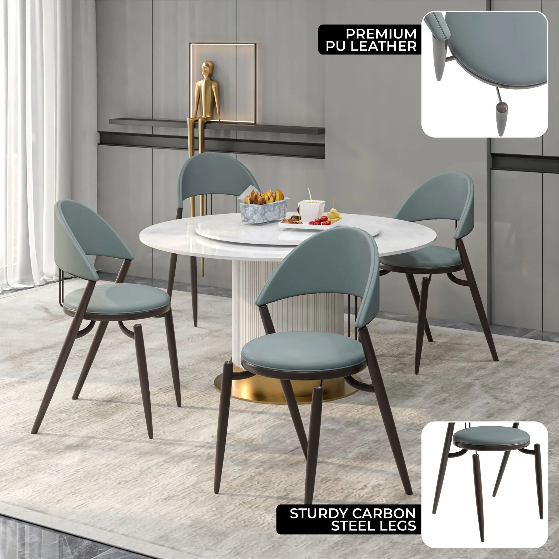 Venice Dining Chair Upholstered Leather in Iron With an Open Curved Back Design - Elax Furniture