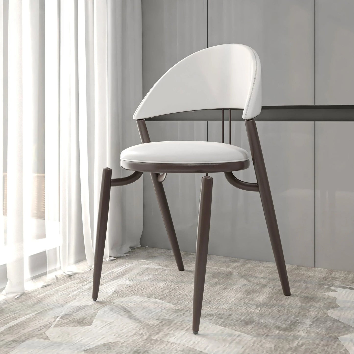 Venice Dining Chair Upholstered Leather in Iron With an Open Curved Back Design - Elax Furniture