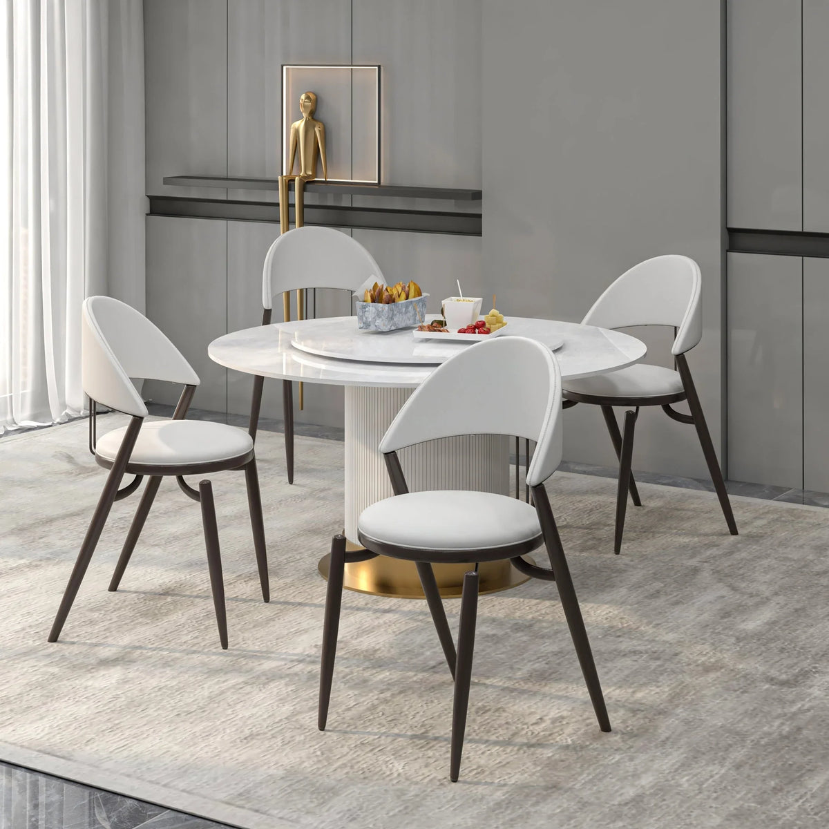 Venice Dining Chair Upholstered Leather in Iron With an Open Curved Back Design - Elax Furniture