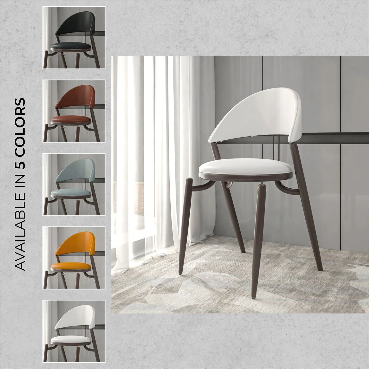 Venice Dining Chair Upholstered Leather in Iron With an Open Curved Back Design - Elax Furniture