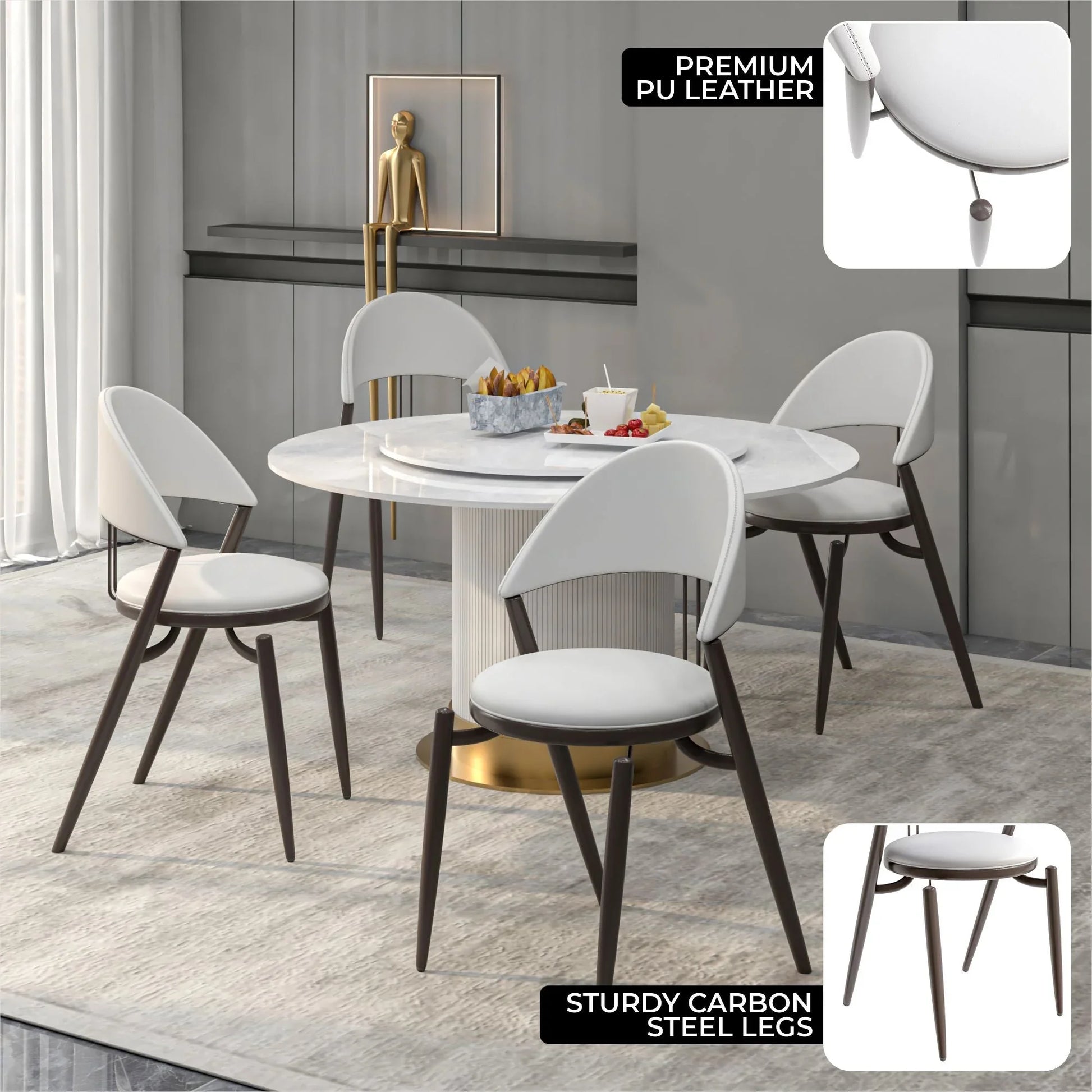 Venice Dining Chair Upholstered Leather in Iron With an Open Curved Back Design - Elax Furniture