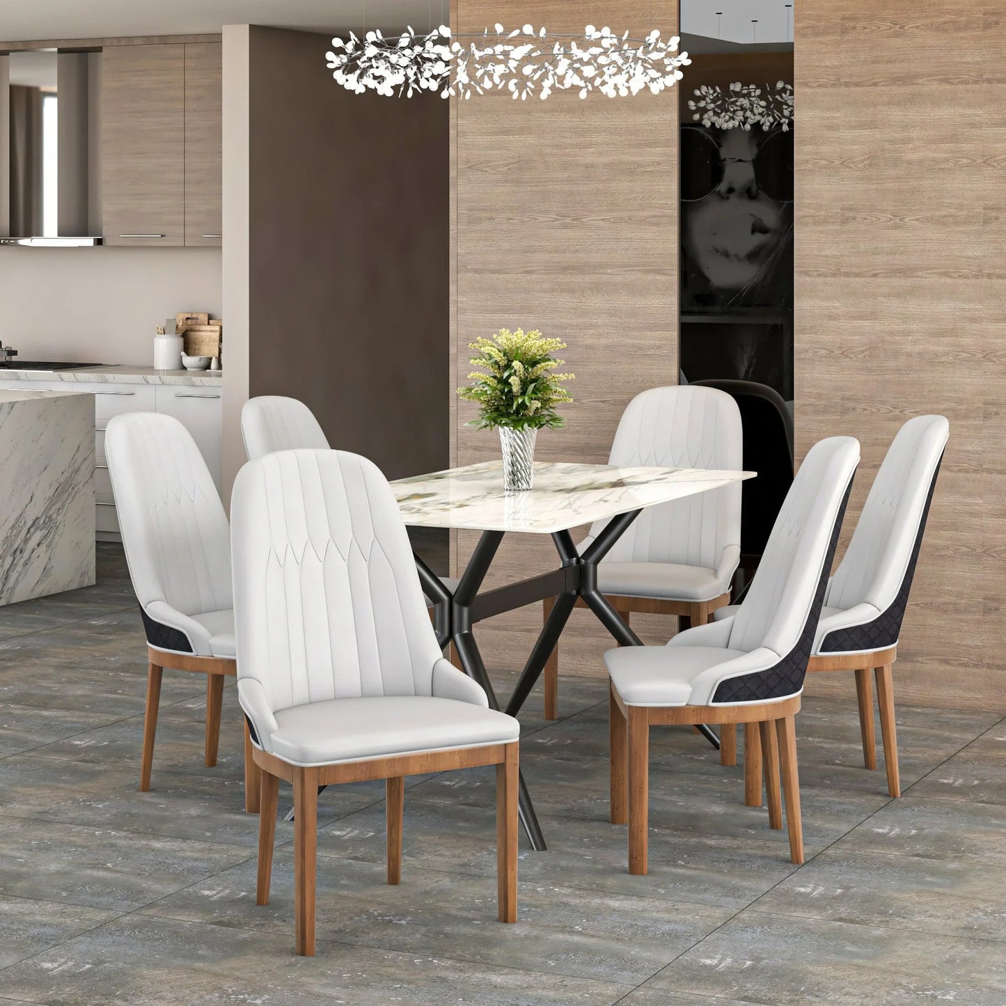 Verisma Dining Chair Upholstered in Leather with Diamond Stitching Back Design - Elax Furniture