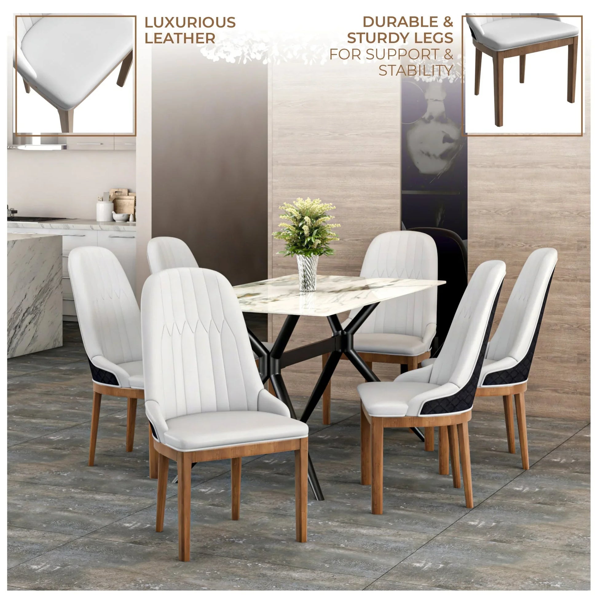 Verisma Dining Chair Upholstered in Leather with Diamond Stitching Back Design - Elax Furniture