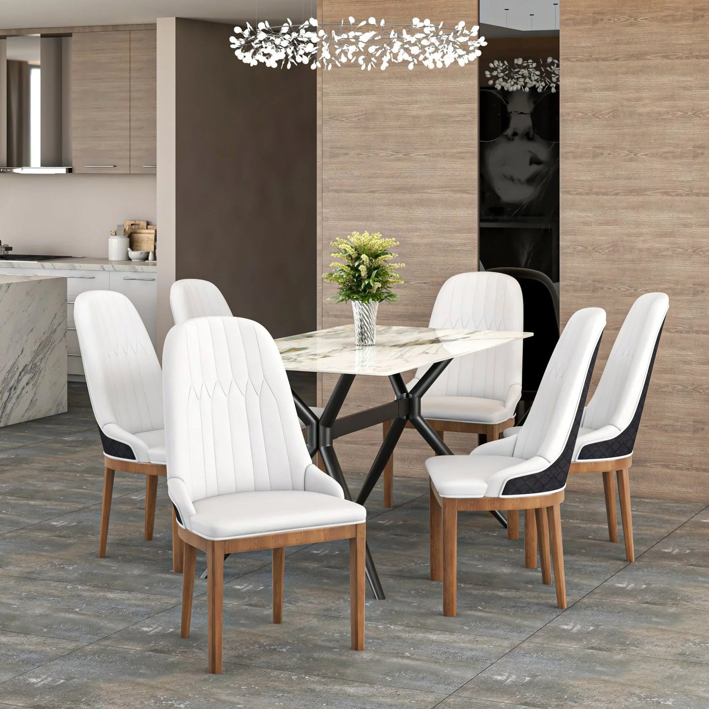 Verisma Dining Chair Upholstered in Leather with Diamond Stitching Back Design - Elax Furniture