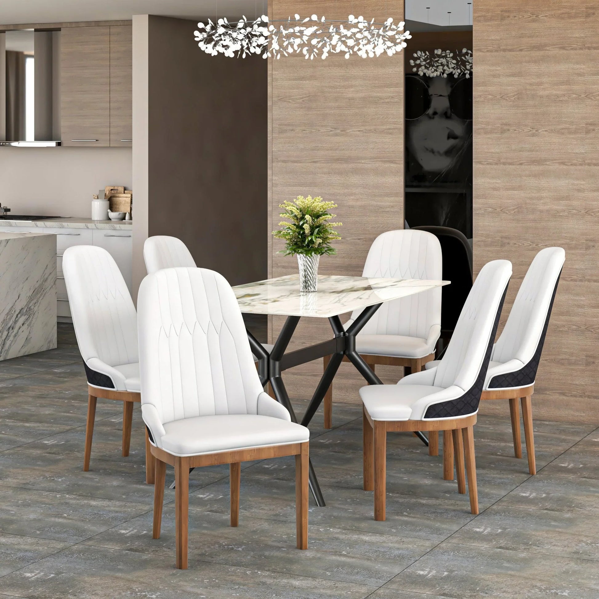 Verisma Dining Chair Upholstered in Leather with Diamond Stitching Back Design - Elax Furniture