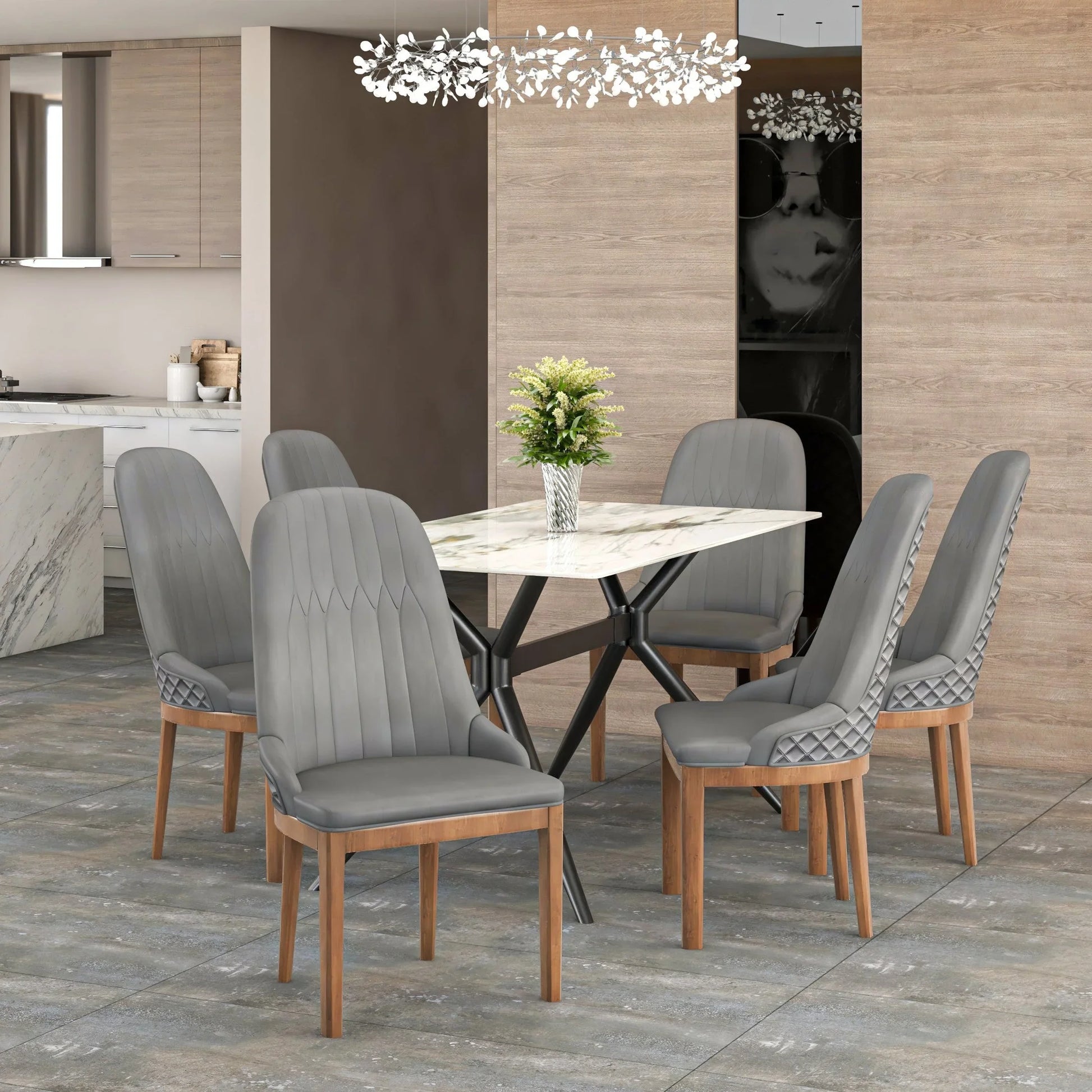 Verisma Dining Chair Upholstered in Leather with Diamond Stitching Back Design - Elax Furniture