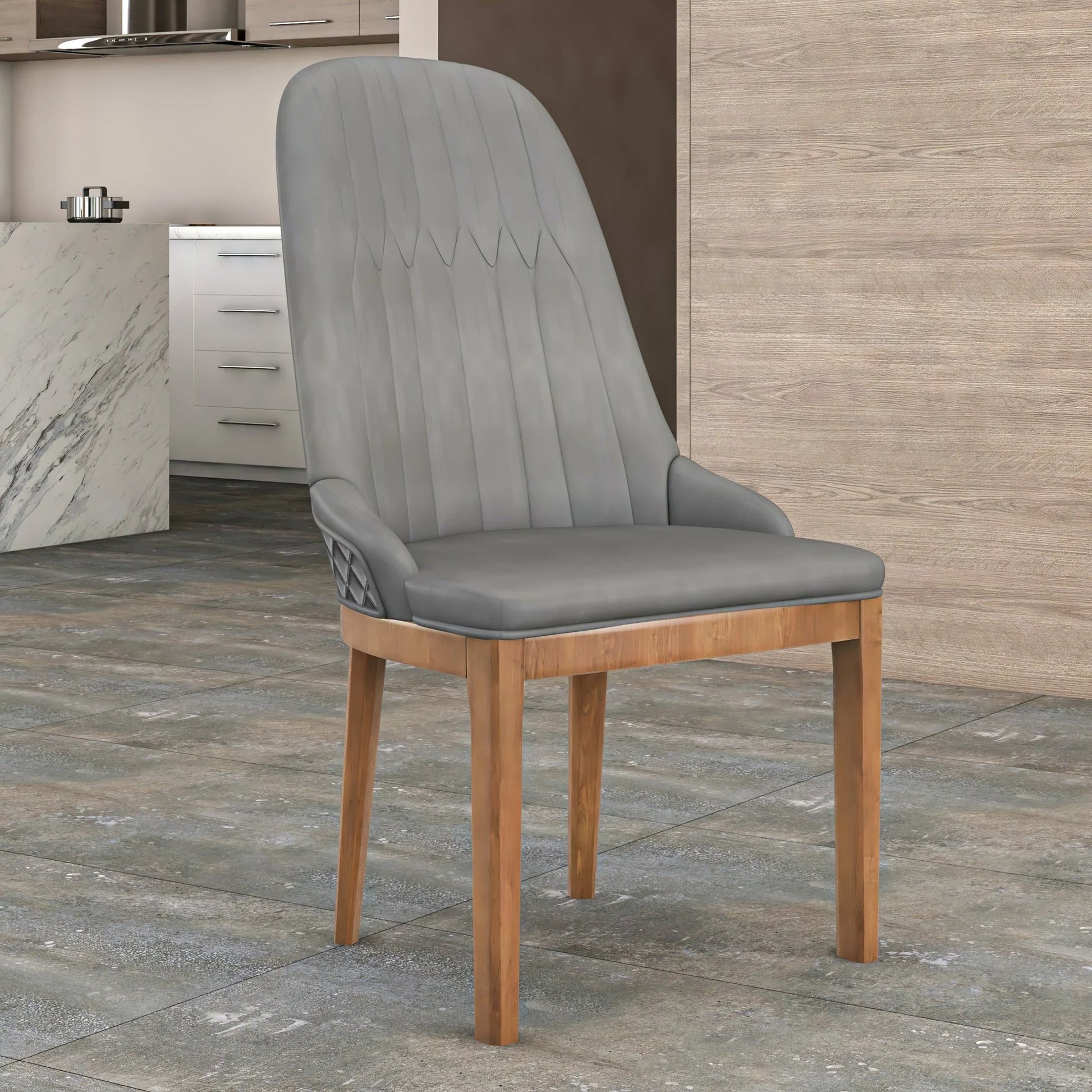 Verisma Dining Chair Upholstered in Leather with Diamond Stitching Back Design - Elax Furniture