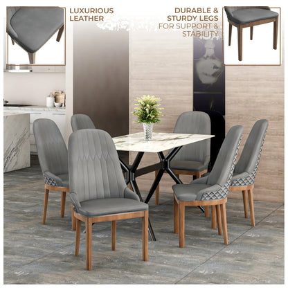 Verisma Dining Chair Upholstered in Leather with Diamond Stitching Back Design - Elax Furniture