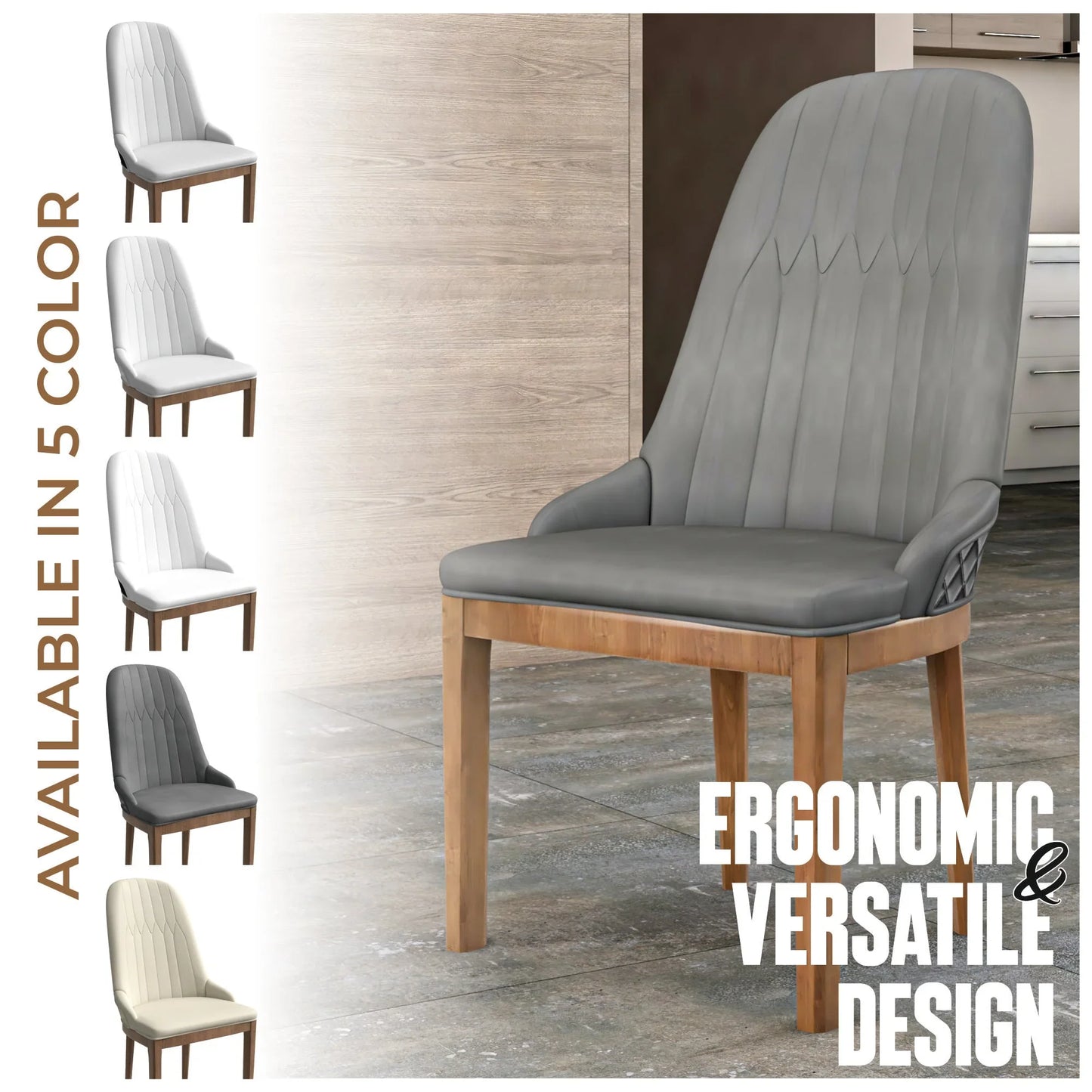 Verisma Dining Chair Upholstered in Leather with Diamond Stitching Back Design - Elax Furniture