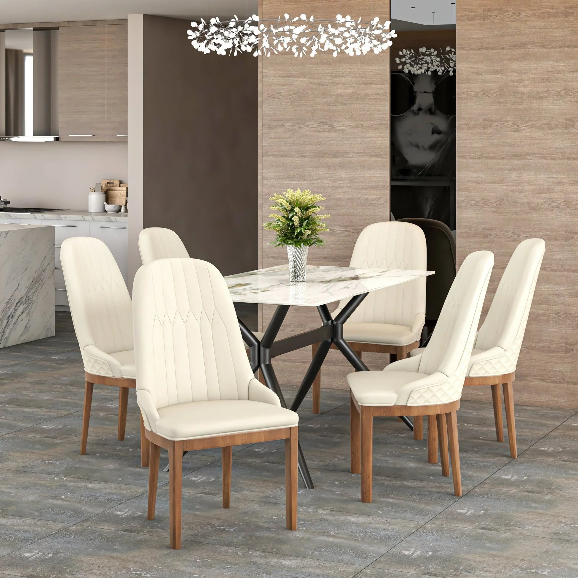 Verisma Dining Chair Upholstered in Leather with Diamond Stitching Back Design - Elax Furniture