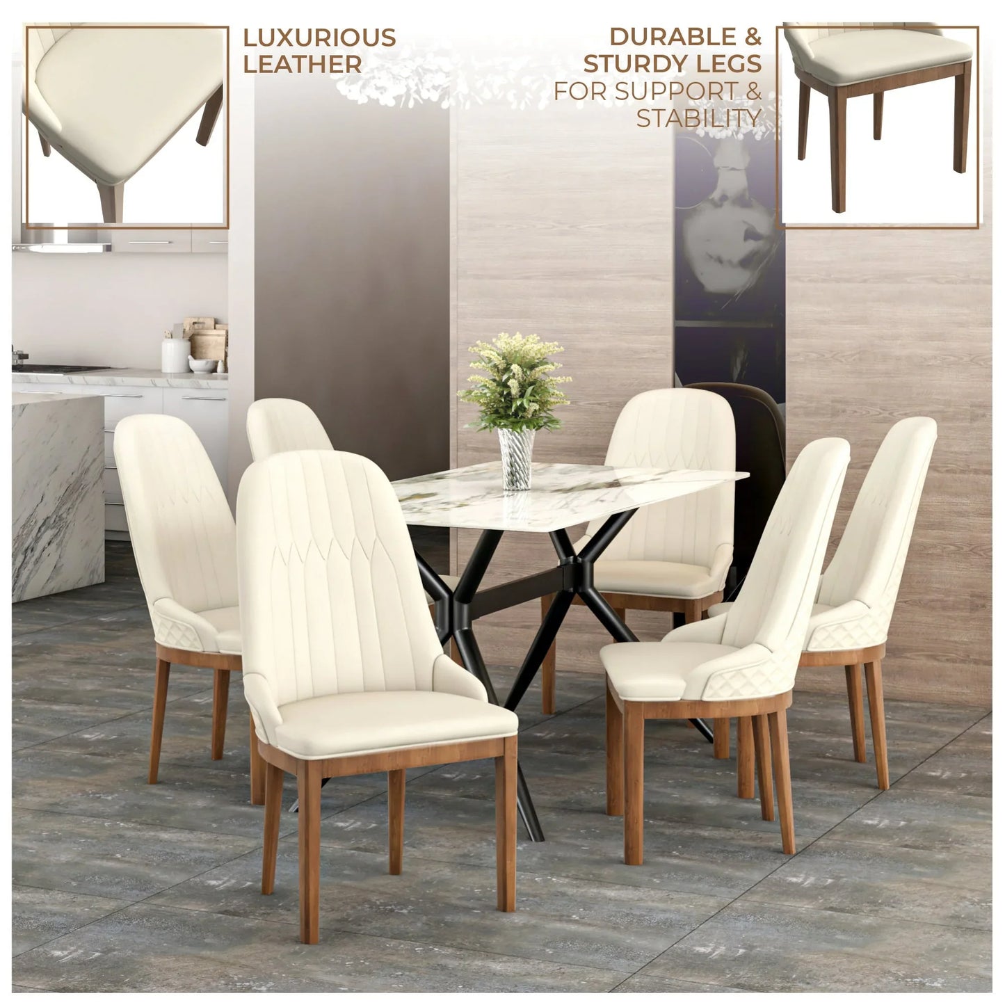 Verisma Dining Chair Upholstered in Leather with Diamond Stitching Back Design - Elax Furniture