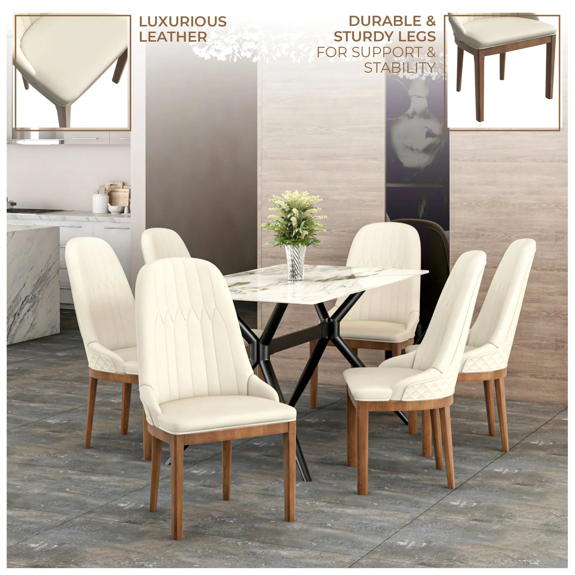 Verisma Dining Chair Upholstered in Leather with Diamond Stitching Back Design - Elax Furniture