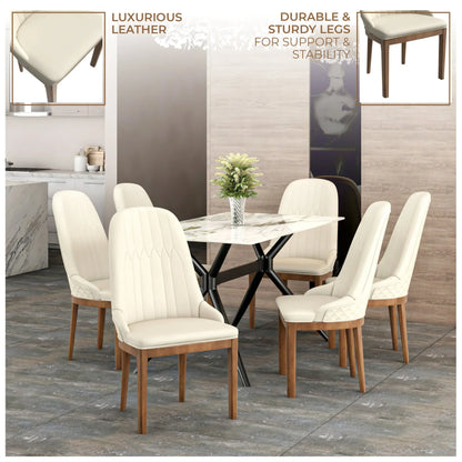 Verisma Dining Chair Upholstered in Leather with Diamond Stitching Back Design - Elax Furniture